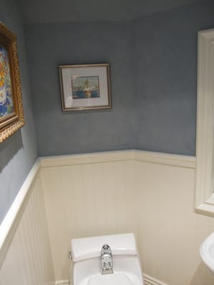 THIS BATHROOM NEEDED WAINSCOAT AND CHAIR RAIL THEN WE DID