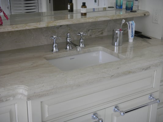 Crema Marfil marble countertops - Double Ogee edge Yelp