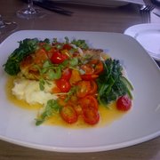 Pan sauteed sea bass with mashed and spinach